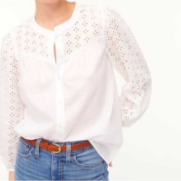 NWT J. Crew Mixed-Media Eyelet Button Front Top Size Petite Large (PL) - Picture 7 of 7